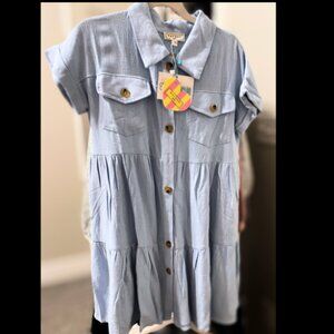 Hayden LA Girls Textured Button Down Collared Dress